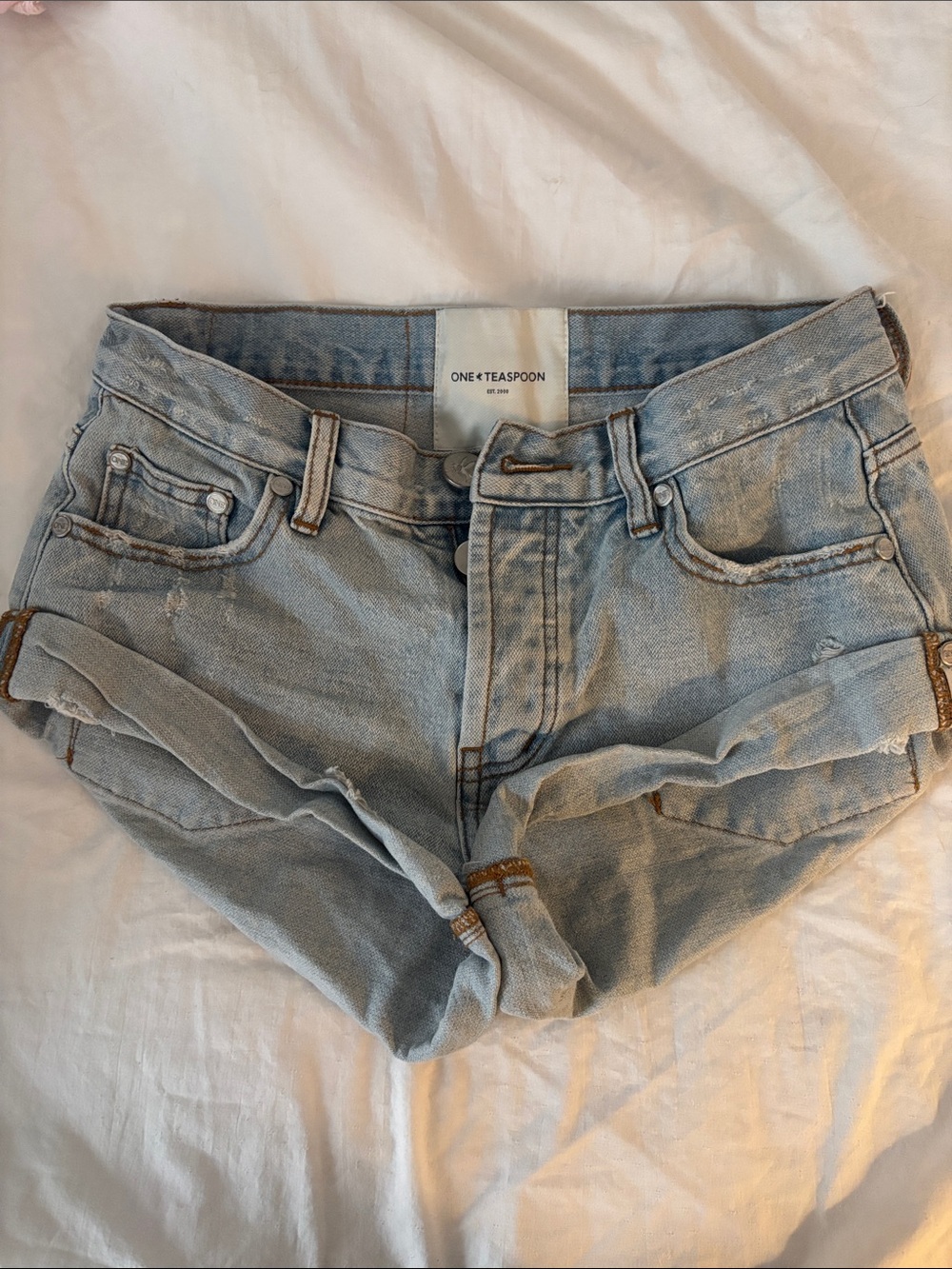 One Teaspoon Light Wash Denim Cutoff Shorts